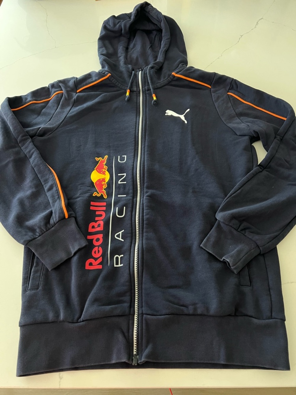Puma Red Bull Racing F1 Hoodie Jacket Navy Blue Full Zip Mens Small Cotton Blend